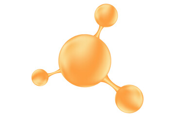 Wall Mural - Beige, gold oil molecule of hyaluronic acid or collagen, nano 3D cell, vector bio scientific icon. Cosmetology treatment isolated elements. Beauty science skin care molecular concept