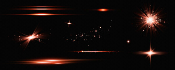 Wall Mural - light flash or red neon stripes. laser beams. beautiful light reflections. glowing stripes on a tran