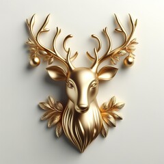 Wall Mural - A three-dimensional, Gold stylized of beautiful reindeer head with Eyebrow raised