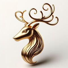 Wall Mural - A three-dimensional, Gold stylized of beautiful reindeer head with Eyebrow raised