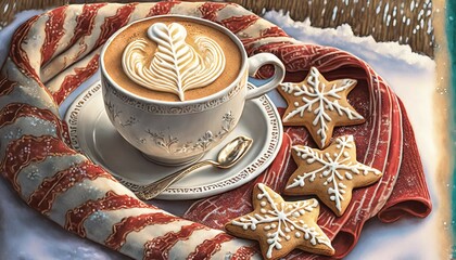 Wall Mural - cup of coffee with cookies