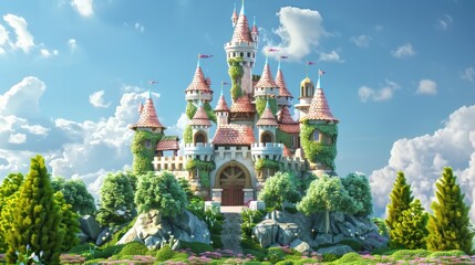 Wall Mural - Produce a cute 3D render of a fairytale princesss castle  AI generated illustration