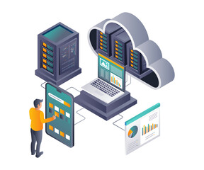 Fototapete - Smartphone Controlled Cloud Server Data Analysis
