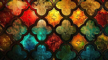 Wall Mural - A colorful stained glass window with a blue and green design