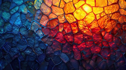 Wall Mural - A colorful mosaic of glass pieces with a yellow sun in the background