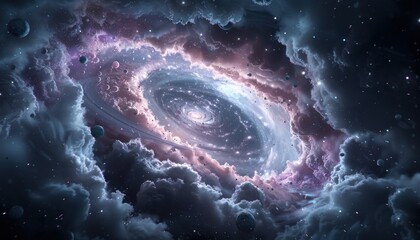 Wall Mural - A spiral galaxy with a large number of stars and planets