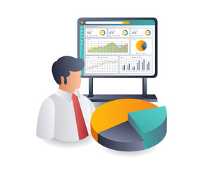 Poster - Insights into Business Development flat isometric illustration