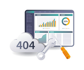 Leinwandbilder - Evaluation of the warning Error code 404 in the cloud server data system