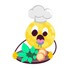 Wall Mural - A flat style cute chef character serving food with watering mouth 

