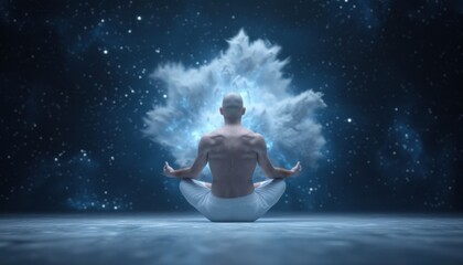 Wall Mural - A man is sitting in a lotus position in the middle of a cloud of smoke