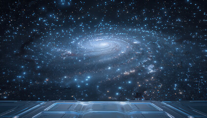 Wall Mural - A blue and white space shot of a spiral galaxy with a lot of stars