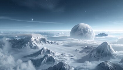 Wall Mural - a beautiful, serene and peaceful scene of a snowy mountain range with a large