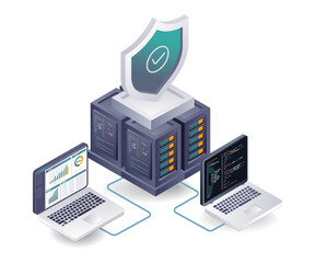 Leinwandbilder - Cloud server security analysis system flat isometric illustration