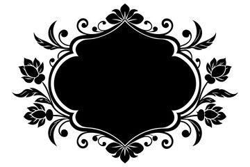 black circular design with floral and leafy patterns radiates symmetrically