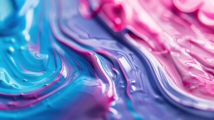 Wall Mural - vibrant abstract image with fluid swirls of blue, pink, and purple paint creating mesmerizing and co