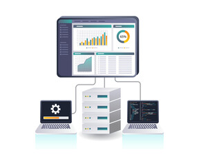 Leinwandbilder - Analysis of server computer technology flat illustration