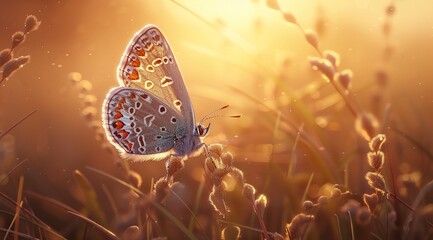 Wall Mural - butterfly on grass