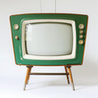 © Sawoon - Retro television vintage green cream Midcentury vintage tube TV display nostalgic classic home decor 50s 60s analog broadcast MCM appliance design isolated white background blank plain screen template