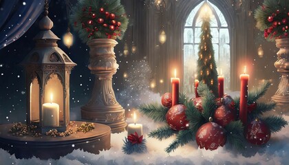 Poster - christmas tree and candles