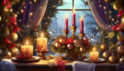 Poster - christmas tree and candles