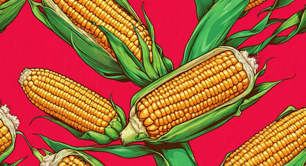 Wall Mural - corn, corn cobs - bright color illustration, creative approach agriculture