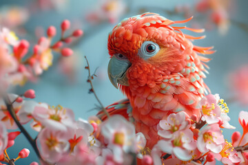 Wall Mural - Conceptual image of a parrot made from an assortment of blossoms, redefining its image,