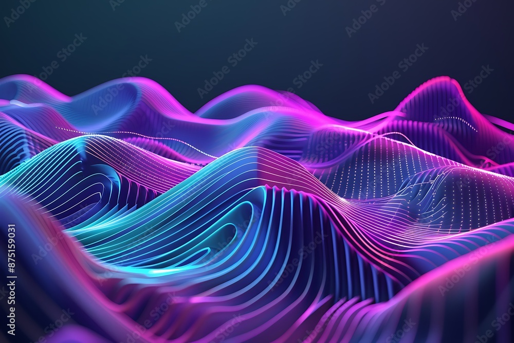 Abstract background featuring 3D colorful waves with purple and blue ...