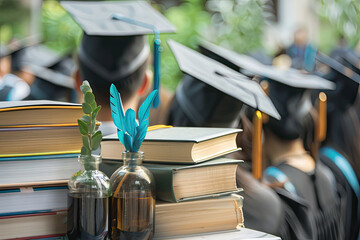 Wall Mural - Back side view a group higher education graduation of graduates during commencement. Congratulation in University concept, Education concept.