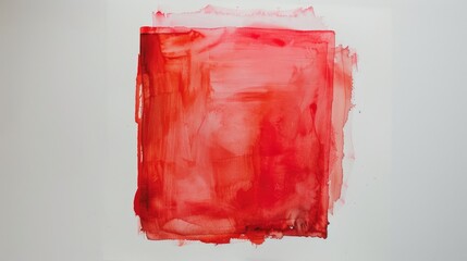 Canvas Print - Red watercolor painting of a square with lines on white paper