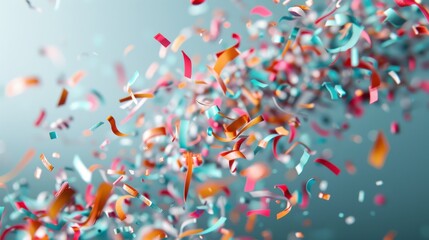 Wall Mural - an artistic composition of colorful streamers captured mid-air, featuring shades of orange, blue, an