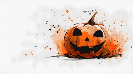 Wall Mural - scary pumpkin with water color splash on white background