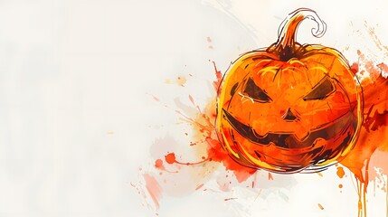 Wall Mural - scary pumpkin with water color splash on white background