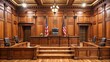 © Sujid - Formal courtroom setting with judge's bench and graduation cap symbolizing legal authority and justice , court, legal