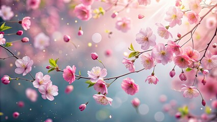 Poster - Ethereal pink blossoms floating in the air, pink, breeze, delicate, floating, soft, pastel, ethereal, floral, spring, dreamy