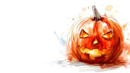 Wall Mural - scary pumpkin with water color splash on white background