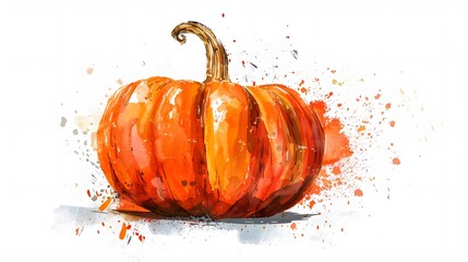 Poster - scary pumpkin with water color splash on white background