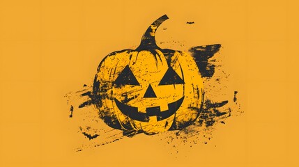 Sticker - scary pumpkin with water color splash on white background