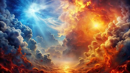 Canvas Print - Fantastic background blending heaven and hell elements, fantasy, surreal, ethereal, celestial, infernal, divine, evil