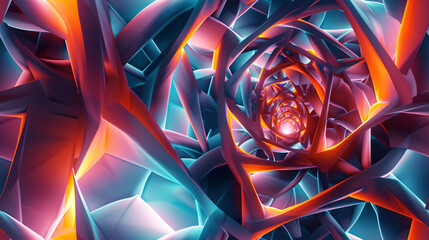 Leinwandbilder - 3d illustration of an abstract glowing structure forming a tunnel with light at the end