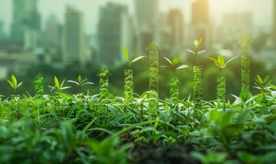 green and sustainable development in the business sector, showcasing upward arrows symbolizing the g