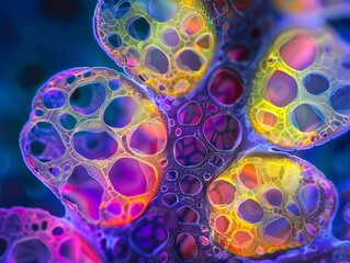 Wall Mural - abstract colorful network of interconnected cells, geometric shapes, and patterns, vibrant hues, viv