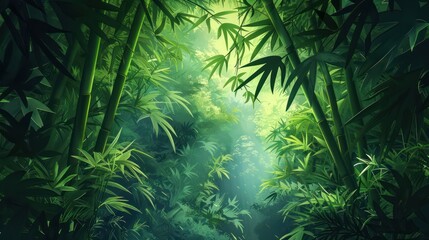 Wall Mural - Serene Green Bamboo Border Amidst Dark Forest