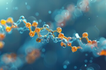 Wall Mural - abstract molecular structure with water droplets and bokeh lights