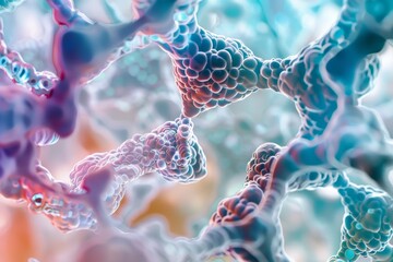 Wall Mural - abstract molecular structure with vibrant color palette, complex interconnected shapes, and organic 