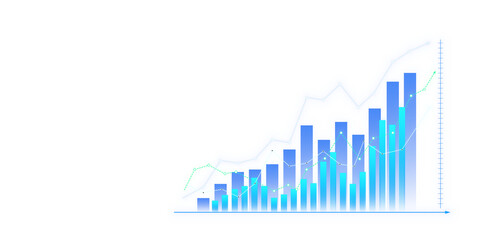 Fototapete - Abstract financial chart with upward trend line graph on a white background, concept of growth and success. 3D Rendering