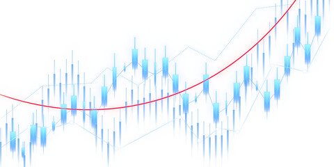 Fototapete - An abstract financial chart with candlestick patterns and a trend line on a white background, representing market analysis. 3D Rendering