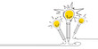 © Who is Danny - Three pencils with lightbulb ideas on top, hand-drawn illustration, on a clean white background, concept of creativity
