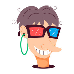 Poster - A flat sticker showing person wearing 3d glasses 

