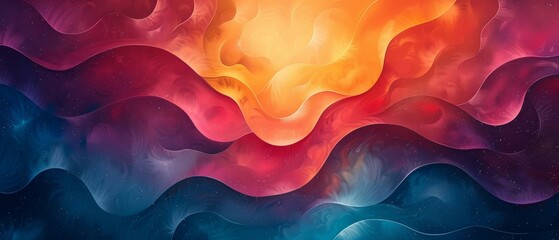 Wall Mural - A colorful painting of a space scene with a bright orange sun