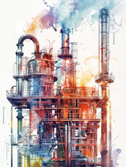 Canvas Print - Stylized watercolor graphic depicting an abstract icon representing the concept of the Industrial Internet of Things IIoT. The image showcases a modern,futuristic design with digital elements. - Styli